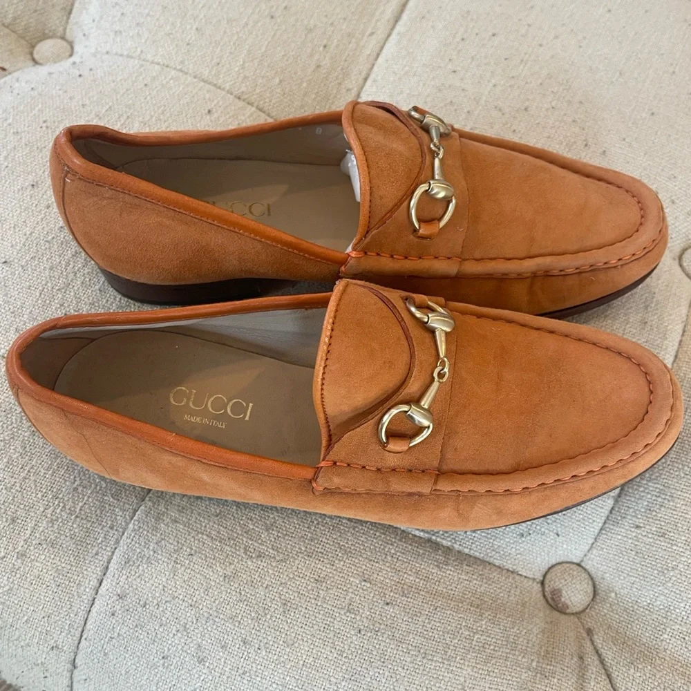 Gucci Suede Horsebit Loafers in Cognac